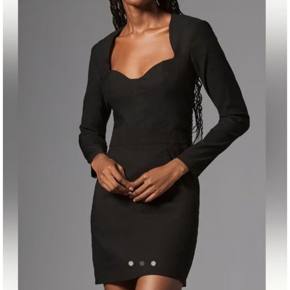 By Anthropologie Dress Womens 2 Black Long Sleeve Sweetheart Slim Mini Stretch